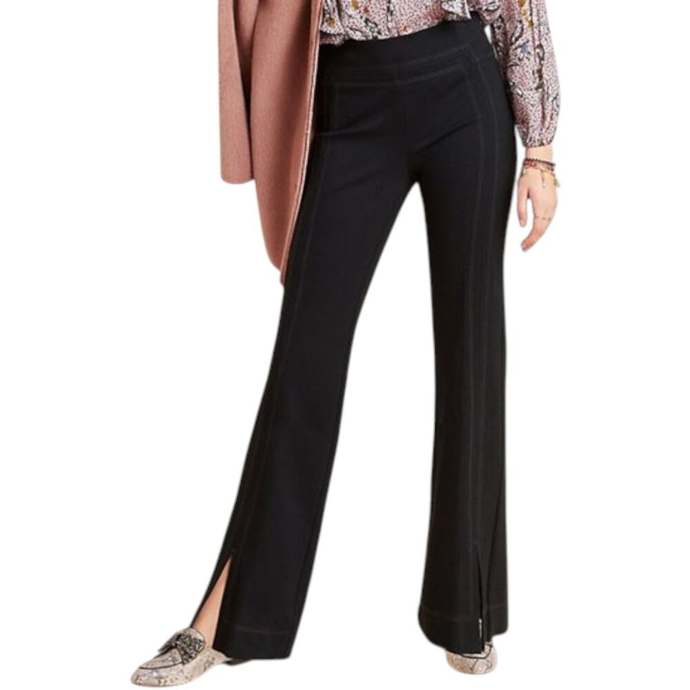 Anthropologie The Essential Trouser Adina Black Ponte Flare Pants Size 10 EUC